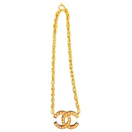 Chanel CC Gold-Plated Crystal Pendant Necklace