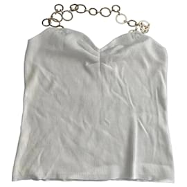 Musier Paris White Ribbed Chain Halter Top - Autre Marque