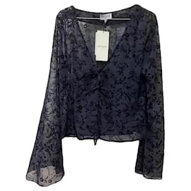 Musier Paris Navy Floral Burnout Sheer Lace Top - Autre Marque