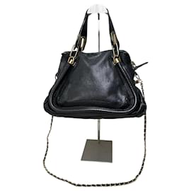 Chloé Vintage Chloe Schultertasche aus genarbtem Leder Schwarz Gold