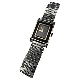 Montre-bracelet vintage Saint Laurent en acier inoxydable noir et argent - Yves Saint Laurent