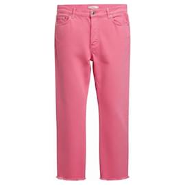 Vaqueros de mezclilla de algodón Celine de pierna recta y dobladillo deshilachado rosa - Céline