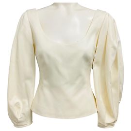 Top de sarja de seda marfim com mangas bufantes Gabriela Hearst