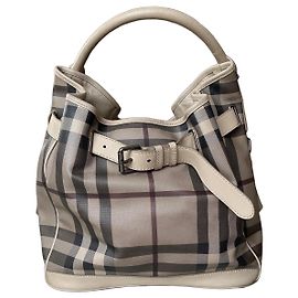 Burberry Haymarket Check Beuteltasche aus beschichtetem Canvas und Leder