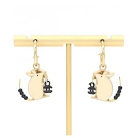 Chanel Hoop Earrings Black and Cream Metal