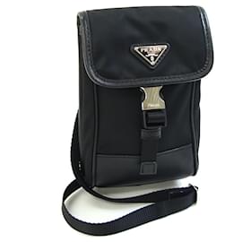 Borsa a tracolla in nylon nero e pelle Prada