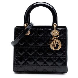 Dior Black Medium Patent Cannage Lady Dior