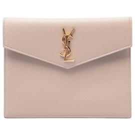 Pochette Uptown in pelle Baby Grain De Poudre beige di Saint Laurent