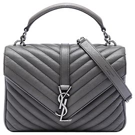 Saint Laurent College Satchel aus grauem Chevron-Schafsledder mit Monogramm, Größe Medium