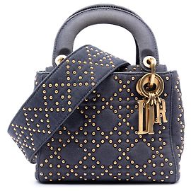 Dior Blue Mini Denim Cannage Studded Supple Lady Dior