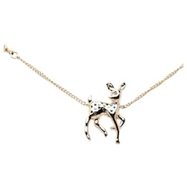 Collana con pendente cervo Chanel Gold CC placcato oro con finti perle e strass