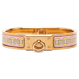Hermès Pink Narrow Printed Enamel Clic Anneau Armband PM