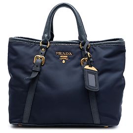 Borsa Prada Blue Vitello Daino con finiture in Tessuto