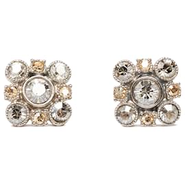 Orecchini Chanel Silver Brass Floral Strass Push Back