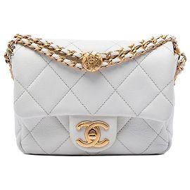 Chanel White Mini Quilted Caviar Twist Your Buttons Flap