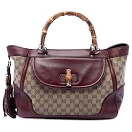 Gucci Beige Medium GG Canvas New Bamboo Tassel Tote