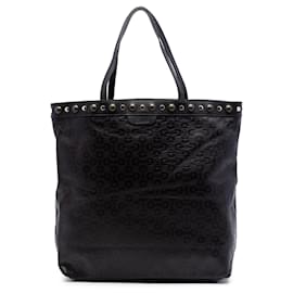 Gucci Tote aus schwarzem Leder mit Prägung, Nieten und Horsebit