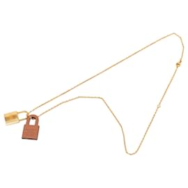 Collier pendentif O Kelly en plaqué or Gold et cuir Swift - Hermès