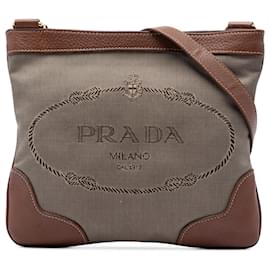 Borsa a tracolla Prada in tela beige Canapa con logo