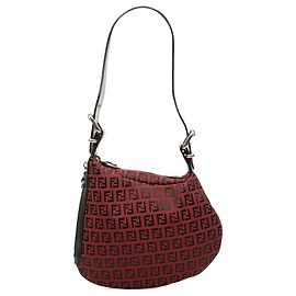 Fendi Red Zucchino Canvas Oyster Hobo