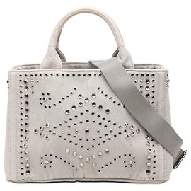 Prada Gray Small Denim Canapa Bijoux and Grommet Satchel
