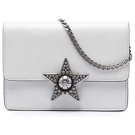 Borsa a tracolla Miu Miu in pelle liscia bianca con decorazione a stella di cristalli