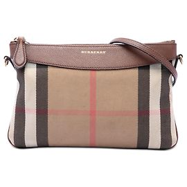 Borsa a tracolla Burberry Derby Peyton in tela House Check marrone
