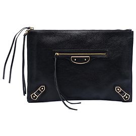 Clutch Balenciaga Black Goatskin Motocross Classic Metallic Edge