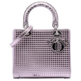 Dior Purple Medium Metallic Patent Microcannage Lady Dior
