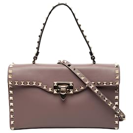 Valentino Bolso de Solapa de Cuero Rosa Pequeño con Asa Rockstud