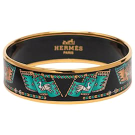 Hermès Black Wide Printed Enamel Bangle 65