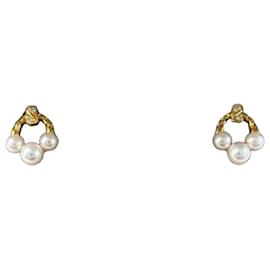 Mikimoto Orecchini in Perle e Diamanti in Oro Giallo 18k