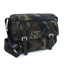 Borsa a tracolla in nylon kaki Prada