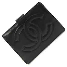 Cartera de piel de cordero negra de dos pliegues Chanel