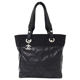 Borsa Tote Chanel in tela rivestita nera