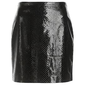 Alaïa Minifalda de cuero negra con estampado de serpiente y cordones