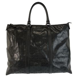Borsa Tote Gucci GG Imprime in PVC e pelle nera