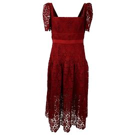 Self portrait Robe midi en dentelle guipure à cordon Self-Portrait en polyester rouge