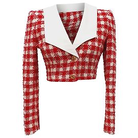Chaqueta corta de tweed a cuadros Alessandra Rich en lana roja