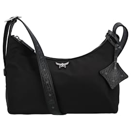 Borsa Hobo MCM Aren Small in nylon riciclato e pelle con stampa monogramma