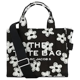 Borsa a mano Marc Jacobs nera "The Small Tote Bag" con stampa floreale all-over e logo ricamato in cotone da donna
