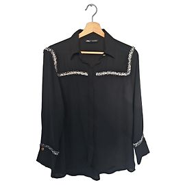 Blusa Zara Nera con Dettagli Testurizzati