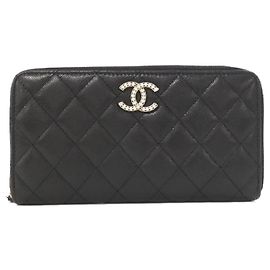 Portafoglio lungo in pelle di vitello martellata nera Chanel