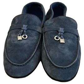 Mocassini in scamosciato blu Loro Piana