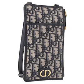 Borsa a tracolla Christian Dior Trotter Canvas Montaigne Navy Gold Auth 182923A