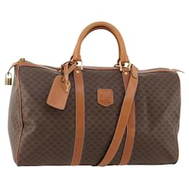 Céline Borsa Boston CELINE in tela Macadam e pelle PVC 2way Marrone Oro Auth 180808A