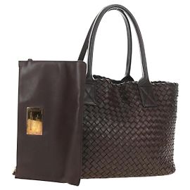 BOTTEGA VENETA INTRECCIATO Cabas PM Bag Leather Brown 141498 Auth yk20479SAV
