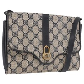Borsa a tracolla GUCCI GG Supreme PVC Blu Navy Oro Auth 184440