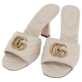 Sandales GUCCI GG Marmont en cuir Ivoire Or 674839 Auth 183127M - Gucci