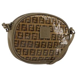 Bolso de hombro FENDI Zucchino de lona revestida Beige Oro Auth gh2077